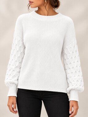 PrettyGarden Honeycomb Knit Sweater White Crewneck Pullover Size M NWT